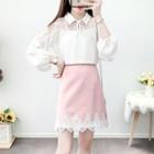 Set: Lace Chiffon Shirt + A-line Skirt
