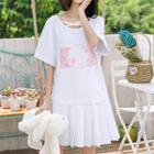 Print Short-sleeve Pleated T-shirt Dress