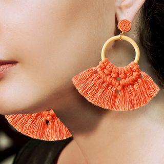 Woven Fringed Wool Hoop Earring