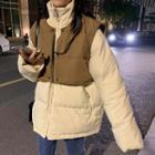 Stand-collar Padded Jacket + Padded Vest Almond - One Size