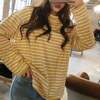 Crew-neck Stripe Oversized Cotton T-shirt