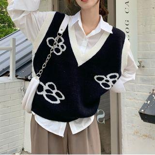 Shirt / Floral Print Sweater Vest