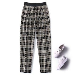 Plaid Harem Pants Plaid - Coffee - One Size