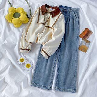 Contrast Trim Shirt / Straight Fit Jeans
