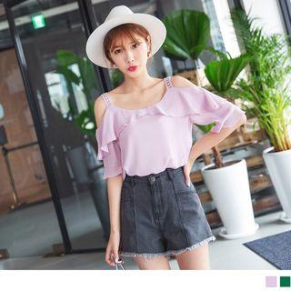 Off-shoulder Lace Strap Ruffled Top