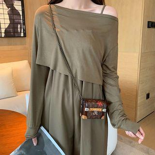 Long-sleeve Plain T-shirt / Spaghetti-strap Plain Playsuit
