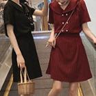 Set: Pinstriped Short-sleeve Shirt + A-line Skirt