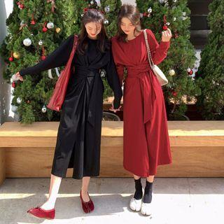Long-sleeve Lace-up Split Dress