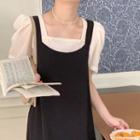 Short-sleeve Square Neck Chiffon Top