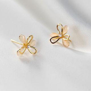 Flower Faux Cat Eye Stone Sterling Silver Earring