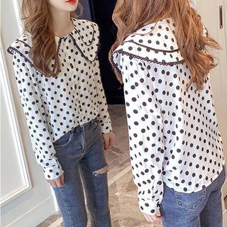 Long-sleeve Peter Pan Collar Polka Dot Blouse