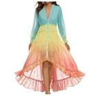 Gradient Long-sleeve Dip-back A-line Dress