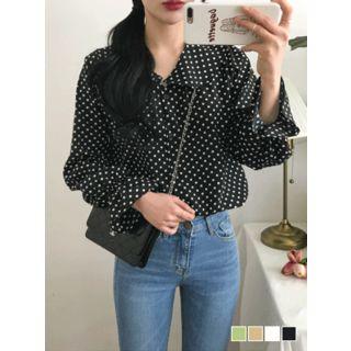 Puritan-collar Polka-dot Blouse