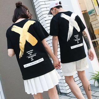 Couple Matching Letter Print Short-sleeve T-shirt
