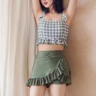 Set: Sleeveless Gingham Swim Top + Skirt