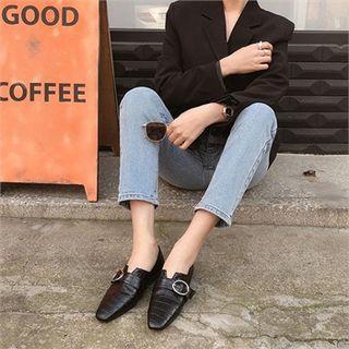 Belted-detail Croc-grain Loafers