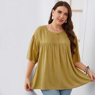 Plus Size Elbow-sleeve Tunic Blouse