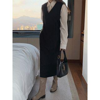 V-neck Sleeveless H-line Long Dress