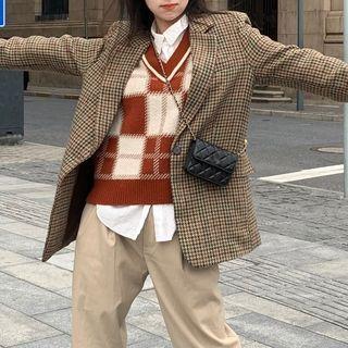 Plaid Blazer / V-neck Sweater Vest / Shirt