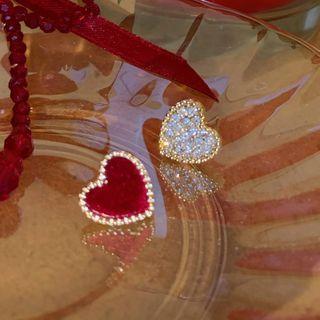 Heart Rhinestone Asymmetrical Earring 1 Pair - Heart Rhinestone Asymmetrical Earring - Gold & Red - One Size