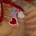 Heart Rhinestone Asymmetrical Earring 1 Pair - Heart Rhinestone Asymmetrical Earring - Gold & Red - One Size