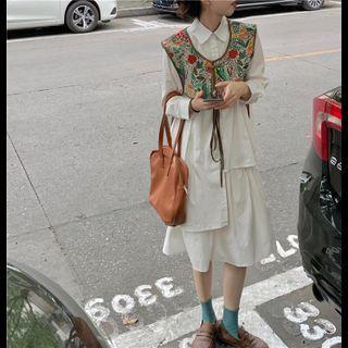 Floral Vest / Long-sleeve Shirt Dress