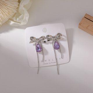 Bow Rhinestone Alloy Dangle Earring 1 Pair - Silver & Purple - One Size