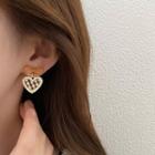 Bow Heart Checker Faux Pearl Dangle Earring Stud Earring - 1 Pair - Coffee - One Size