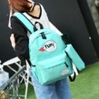Print Nylon Backpack With Pouch