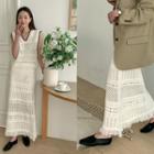 Fringed Crochet-knit Maxi Skirt