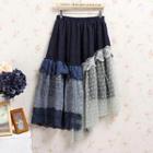 Printed Lace Panel Midi Skirt