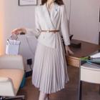 Accordion Pleat Midi A-line Blazer Dress / Belt / Set