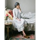 Open-placket Stripe Linen Boxy Dress