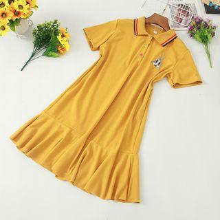 Short-sleeve Rabbit Embroidery A-line Polo Dress