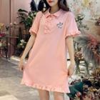 Short-sleeve Cupid Embroidered A-line Polo Dress