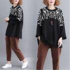 Long-sleeve Floral Embroidered Top Black - One Size