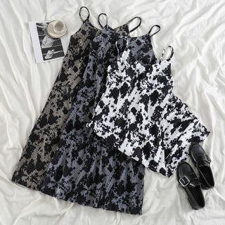 Spaghetti Strap Splatter Print Midi A-line Dress