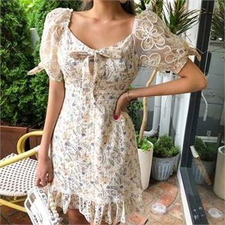 Floral Print Eyelet-lace Dress