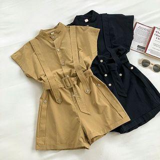 Plain Short-sleeve Cargo Jumper Shorts