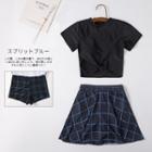 Short-sleeve Swim Top + Plaid Skirt