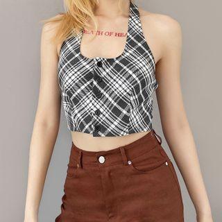 Halter Plaid Crop Top