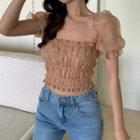 Puff Sleeve Square Neck Plain Cropped Top