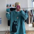 Cat Printed Long-sleeve Sweatshirt