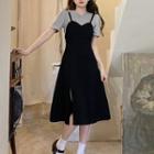Short-sleeve Mock Two-piece A-line Mini Dress / Midi Dress