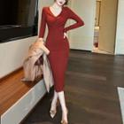 V-neck Twisted Midi Bodycon Dress