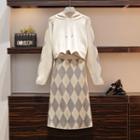 Set: Argyle Knit Hoodie + Argyle A-line Midi Knit Skirt