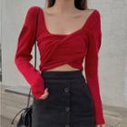Long-sleeve Shirred Cropped Top