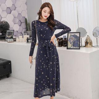 Cross Back Long-sleeve Midi A-line Dress