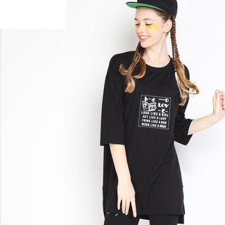 Print Elbow-sleeve Long T-shirt
