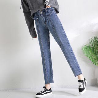 Washed Seam Front Straight Cut Jeans